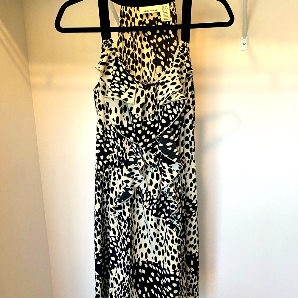Short Black and Beige summer dress with ruffles